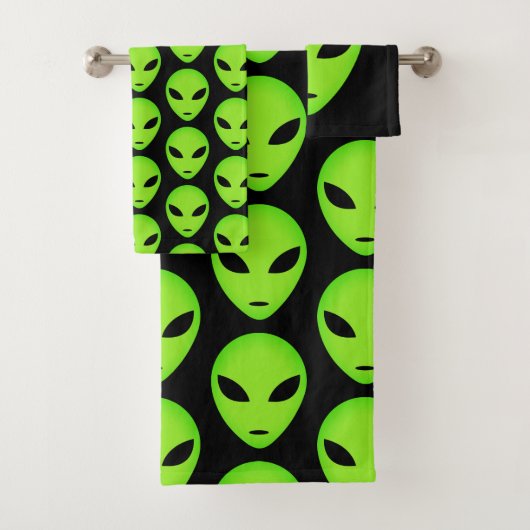 Groene alien martian badhanddoek set bad handdoek (Insitu)