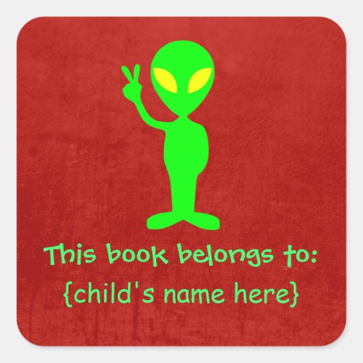 Groene Alien met amandelogen - Boek behoort tot Vierkante Sticker (Voorkant)