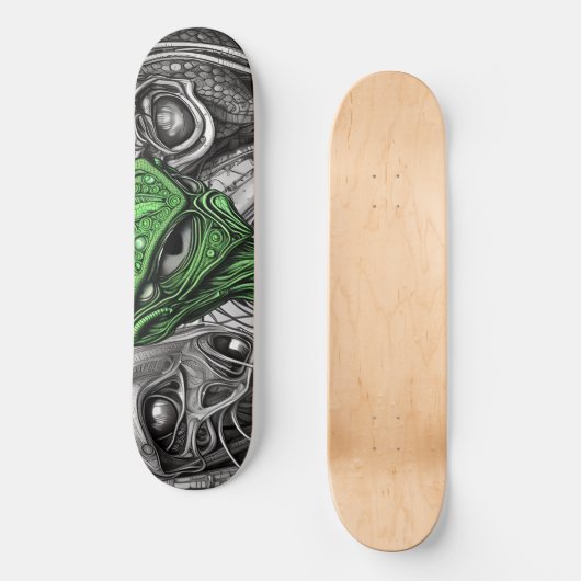Groene Alien met Degeneratieve Lijnen Achtergrond Persoonlijk Skateboard (Voorkant)