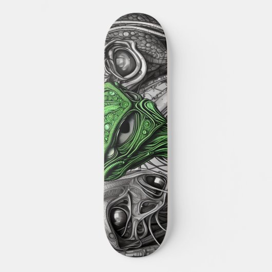 Groene Alien met Degeneratieve Lijnen Achtergrond Persoonlijk Skateboard (Voorkant)