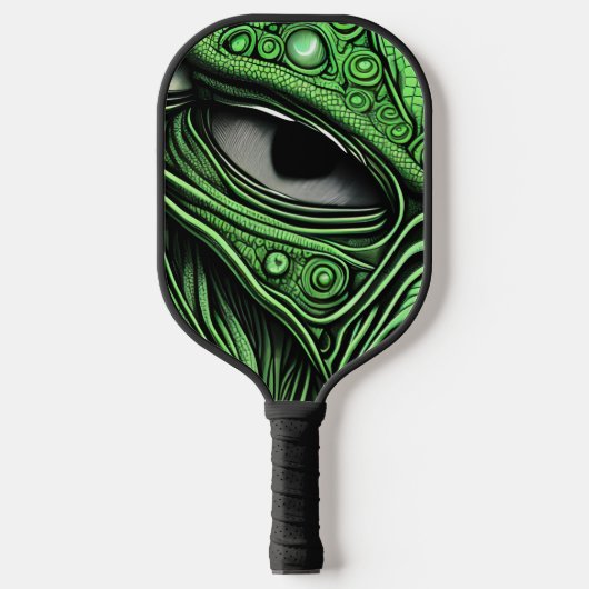 Groene Alien met Degeneratieve Lijnen Achtergrond Pickleball Paddle (Voorkant)