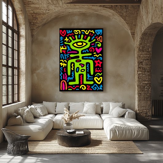 Groene Alien Met Derde Oog – Funky Neon Pop Art Mu Poster