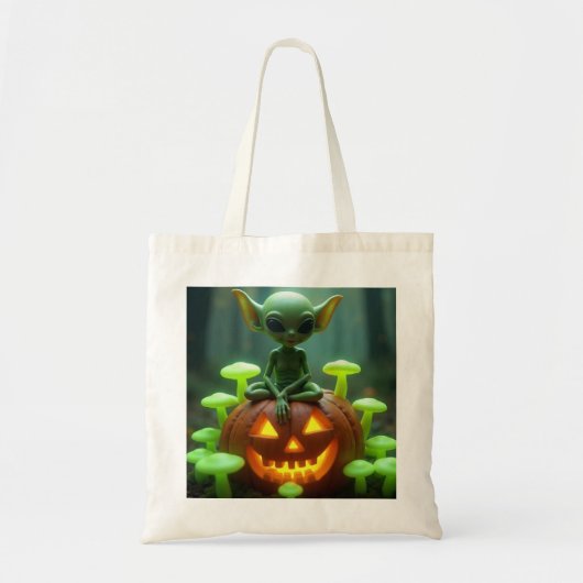 Groene alien op halloween tote bag (Voorkant)