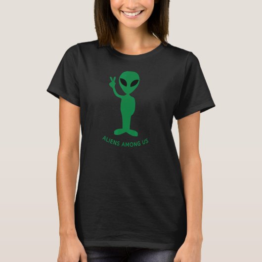Groene Alien & Peace Hand V-teken Sci Fi Fan Alien T-shirt (Voorkant)