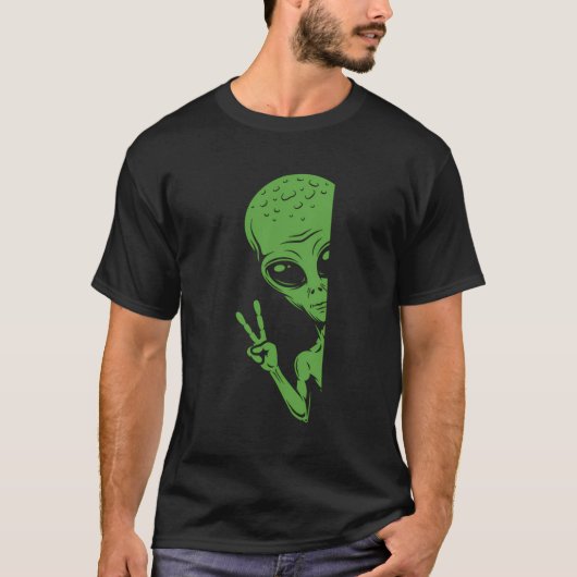 Groene Alien Peeking Grappige Buitenaardse S T-shirt (Voorkant)