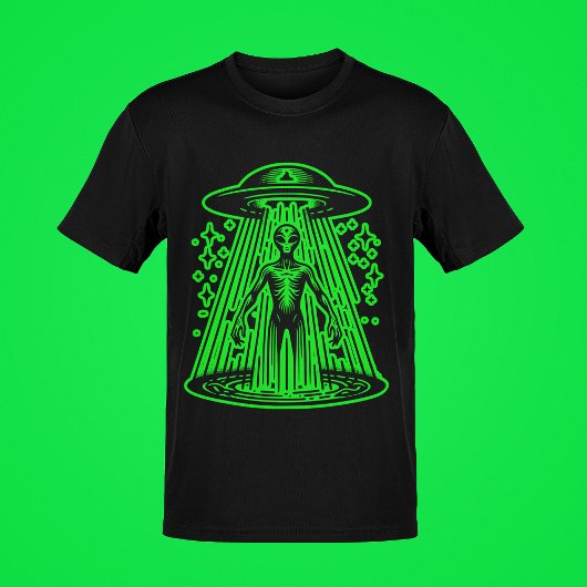 Groene Alien Ruimtevaartuig Ruimteschip Cool Retro T-shirt