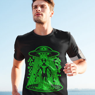 Groene Alien Ruimtevaartuig Ruimteschip Cool Retro T-shirt