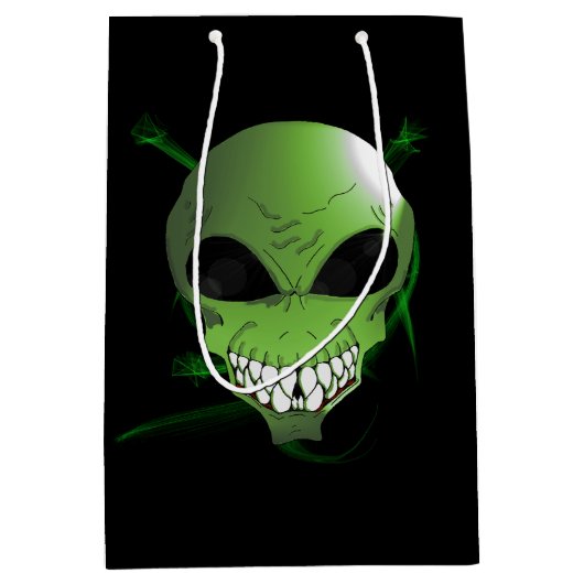 Groene Alien-tas met aangepast cadeau Medium Cadeauzakje (Voorkant)