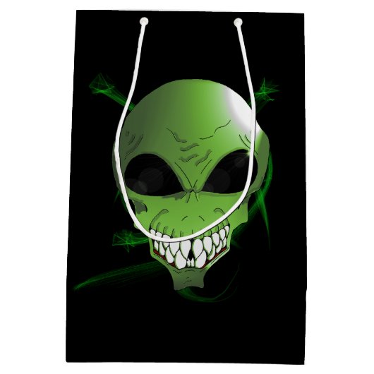 Groene Alien-tas met aangepast cadeau Medium Cadeauzakje (Achterkant)