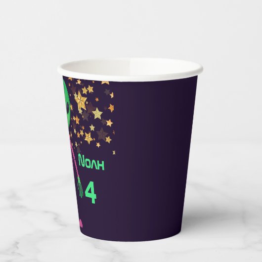 Groene Alien UFO Naam toevoegen Leeftijd Verjaarda Papieren Bekers (Links)