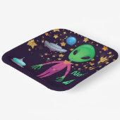 Groene Alien UFO Naam toevoegen Leeftijd Verjaarda Papieren Bordje (Gebogen)