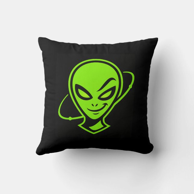 Groene Alien Veel Succes Kussen (Achterkant)