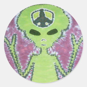 Groene Alien Vredesteken Tie Dye Ronde Sticker