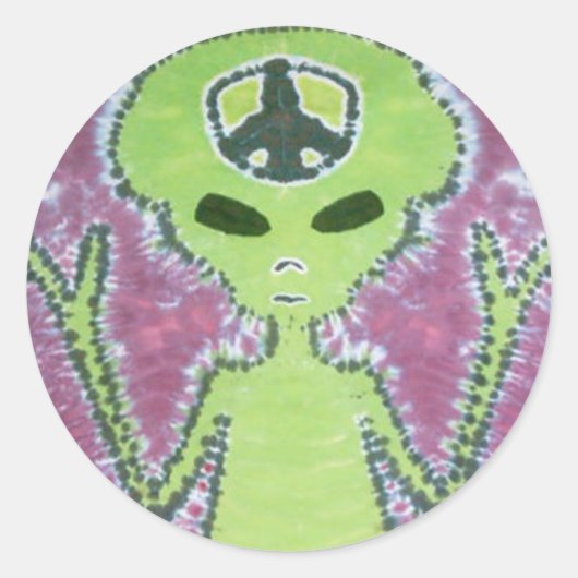 Groene Alien Vredesteken Tie Dye Ronde Sticker (Voorkant)