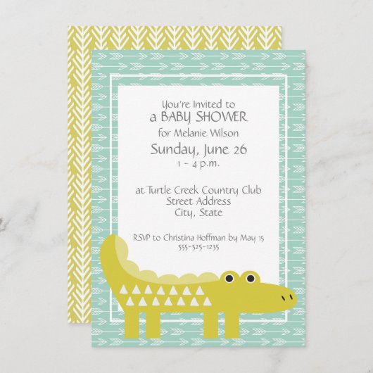 Groene Alligator Baby Boy Douche Uitnodigingen (Voorkant / Achterkant)