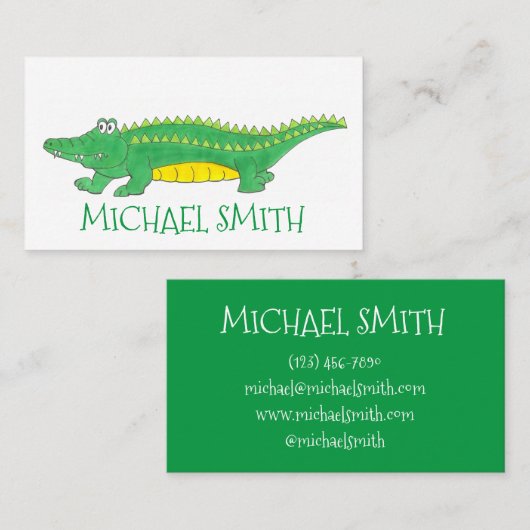 Groene alligator Gator Reptile Crocodile Zoo Visitekaartje (Voorkant / Achterkant)