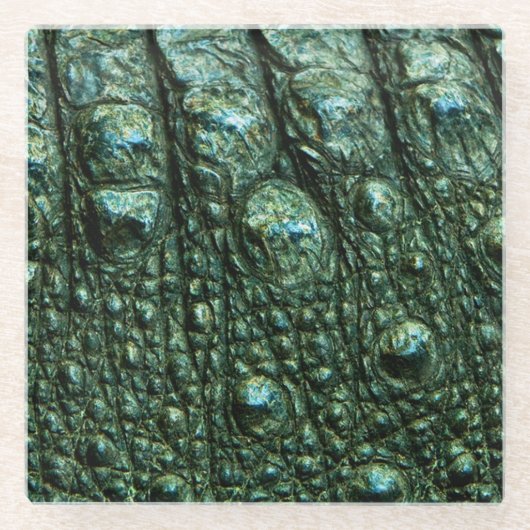 Groene Alligator Huid Textuur Glazen Onderzetter (Voorkant)