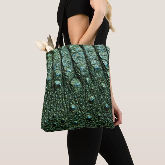 Groene alligator huidtextuur tote bag (Dichtbij)