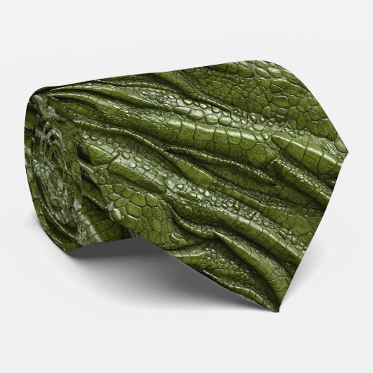 Groene Alligator Krokodil Draak Slang Leer Stropdas (Opgerold)