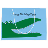 Groene alligator met blauwe achtergrond groot cadeauzakje (Achterkant)
