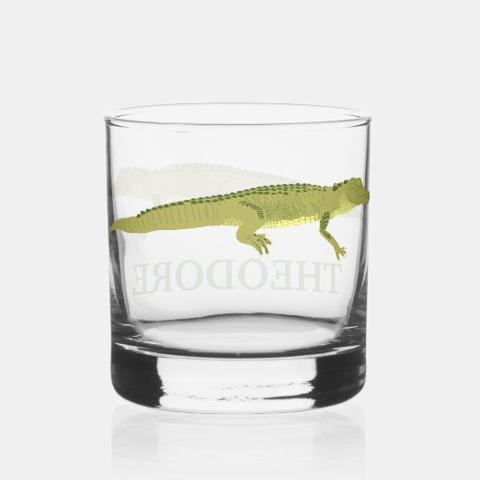 Groene Alligator Realistisch Grafisch Gepersonalis Whisky Glas (Achterkant)