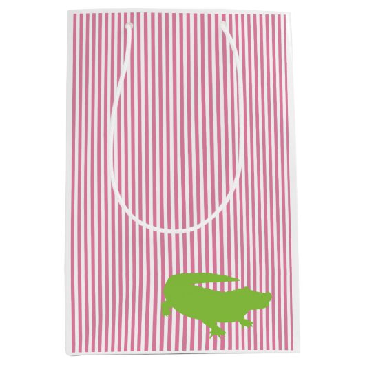 Groene Alligator Roze Streep Preppy Kleurrijke Ple Medium Cadeauzakje (Voorkant)