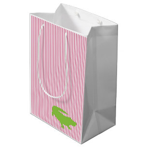 Groene Alligator Roze Streep Preppy Kleurrijke Ple Medium Cadeauzakje