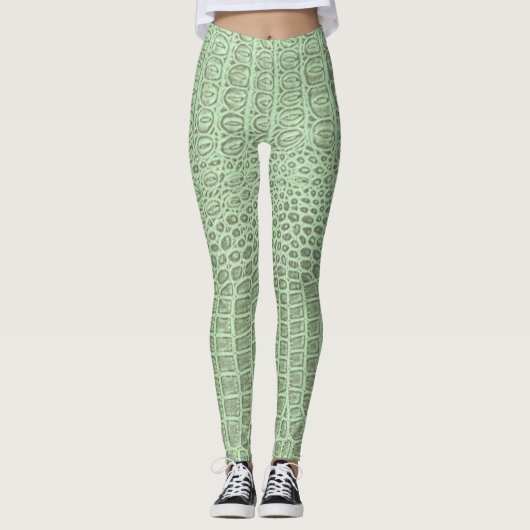 Groene Alligator Skin Print Leggings & Yogabroek (Voorkant)
