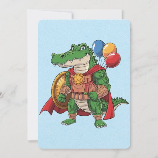 Groene Alligator Superheld Verjaardagsfeest Kaart (Achterkant)