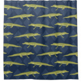 Groene alligators en marineblauw gevarieerd douchegordijn (Voorkant)