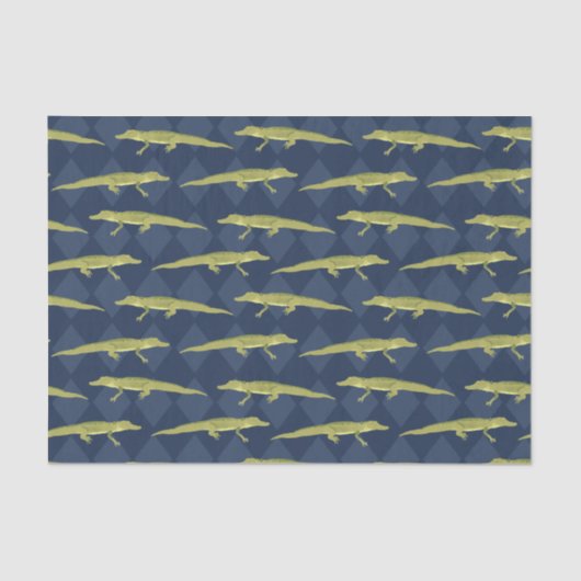 Groene Alligators, Navy Blue Diamond Pattern Tissuepapier (Voorkant)