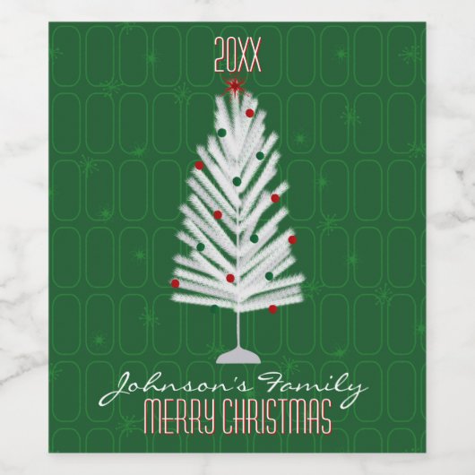 Groene aluminium kerstboom wijn etiket (Enkel label)