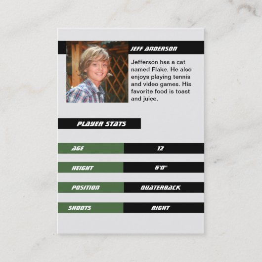 Groene Amerikaanse Football Trading Kaart voor kin Contactkaartje (Achterkant)