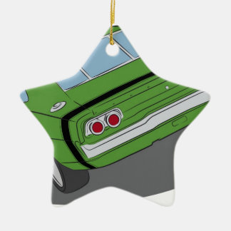 Groene amerikaanse spierwagen keramisch ornament
