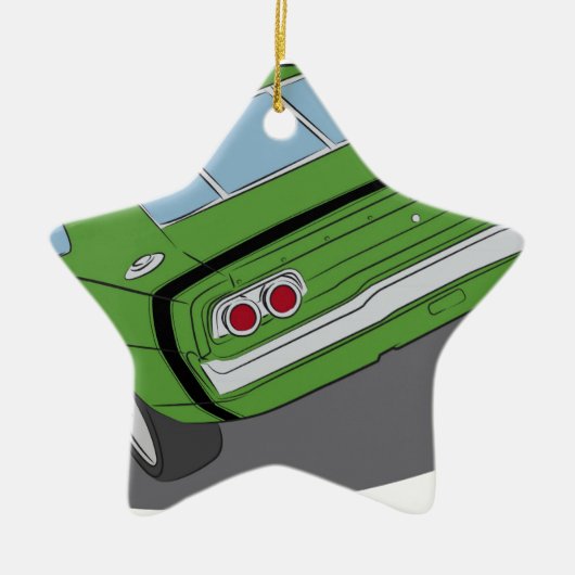 Groene amerikaanse spierwagen keramisch ornament (Voorkant)