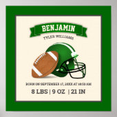 Groene Amerikaanse Voetbalhelm Baby Geboorte Stati Poster (Voorkant)