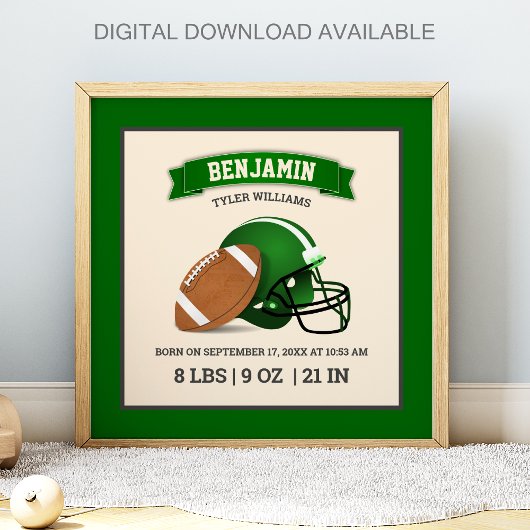 Groene Amerikaanse Voetbalhelm Baby Geboorte Stati Poster