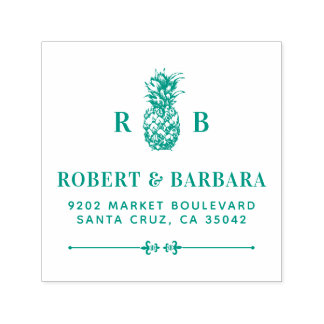 groene ananas | Bruiloft Initialen retour adres Zelfinktende Stempel