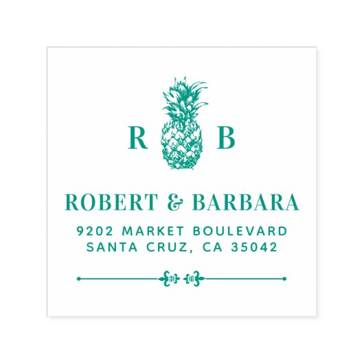 groene ananas | Bruiloft Initialen retour adres Zelfinktende Stempel (Design)