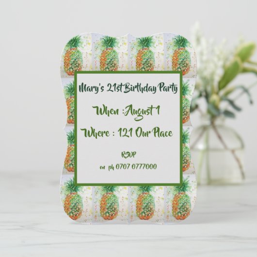 Groene ananas vrucht 21e verjaardagsuitnodiging kaart (Staand voorkant)