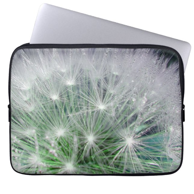 Groene andelion met druppeltjes laptop sleeve (Voorkant)