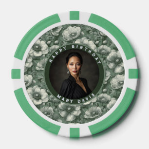Groene Anemonen Geïnspireerde Mijlpaal Verjaardag Poker Chips