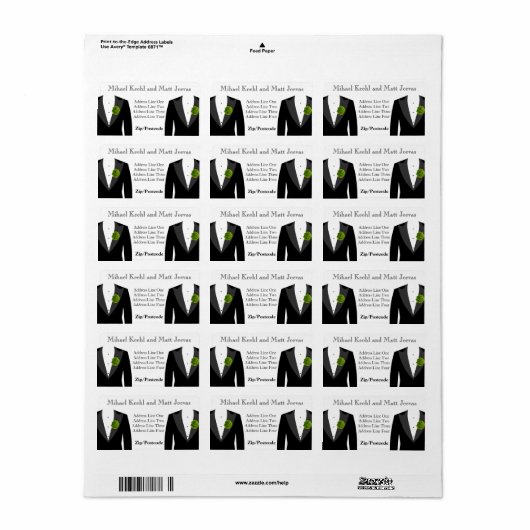 Groene anjer Adresetiketten voor Gay Wedding Etiket (Full Sheet)