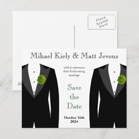 Groene Anjer Gay Wedding Save the Date Briefkaart (Voorkant / Achterkant)