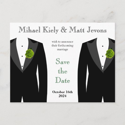 Groene Anjer Gay Wedding Save the Date Briefkaart (Voorkant)