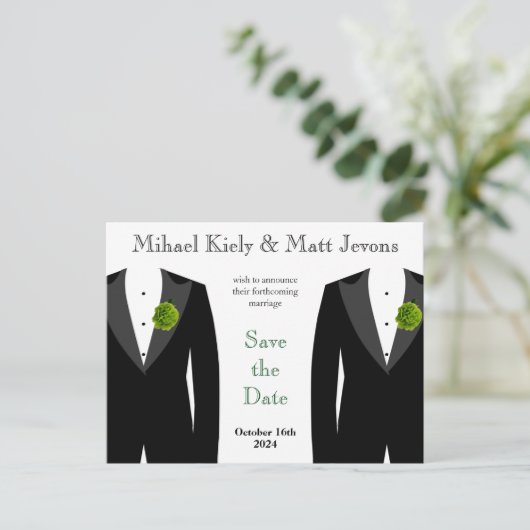 Groene Anjer Gay Wedding Save the Date Briefkaart (Staand voorkant)