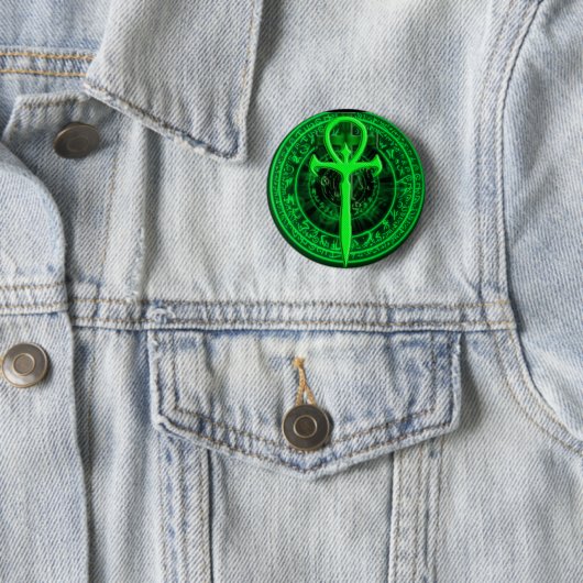 Groene ankh ronde button 5,7 cm (In situ)