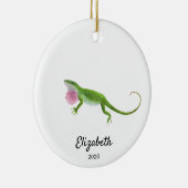 Groene Anole-versiering, op maat gemaakte kersther Keramisch Ornament (Rechts)