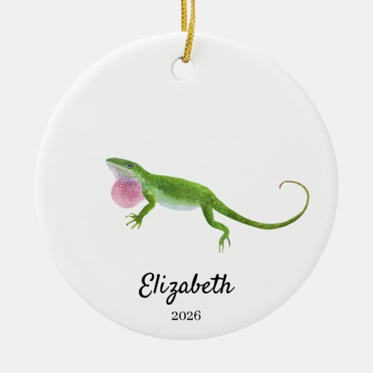 Groene Anole-versiering, op maat gemaakte kersther Keramisch Ornament (Voorkant)