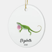 Groene Anole-versiering, op maat gemaakte kersther Keramisch Ornament (Links)
